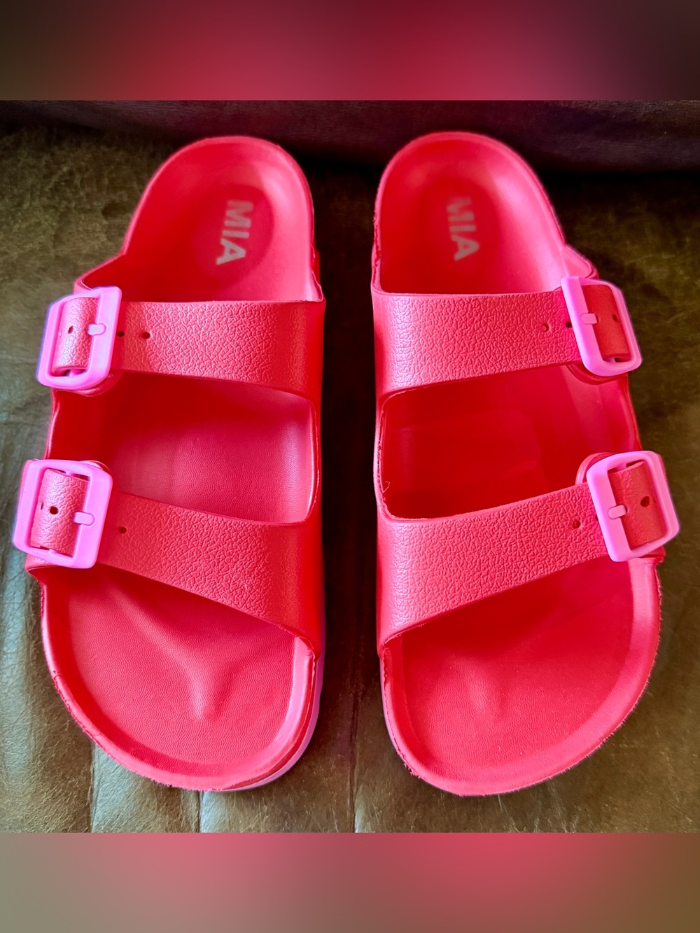 MIA Kota Two-Toned Double-Buckle Slide Sandals - Picture 2 of 5